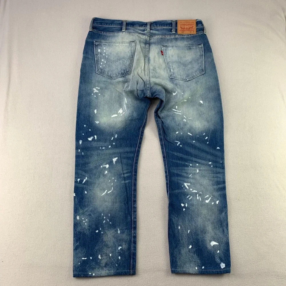 Levis 501 Original Jeans Mens W38 L30 Blue Paint Splatter Straight Leg Denim